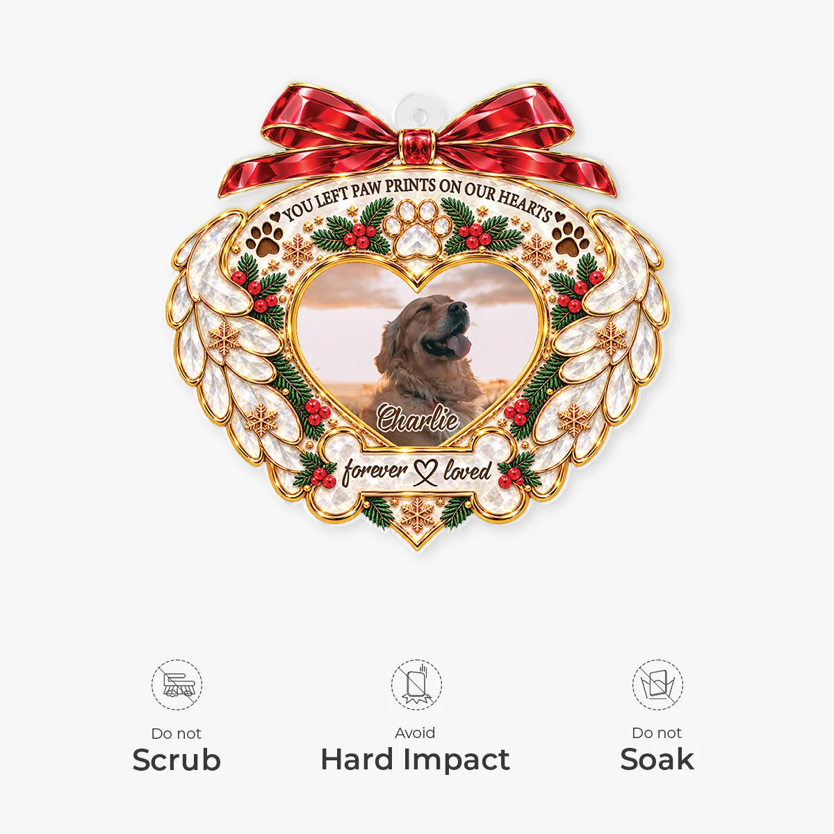 "You Left Paw Prints On Our Hearts" Personalized Pet Memorial Acrylic Ornament - Custom Gift for Dog and Cat Lovers