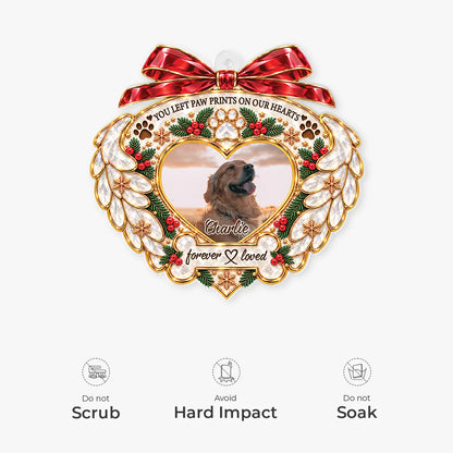"You Left Paw Prints On Our Hearts" Personalized Pet Memorial Acrylic Ornament - Custom Gift for Dog and Cat Lovers