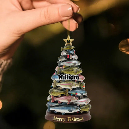 Merry Fishmas – Personalized Acrylic Ornament for Dad Fisherman, Christmas Gift