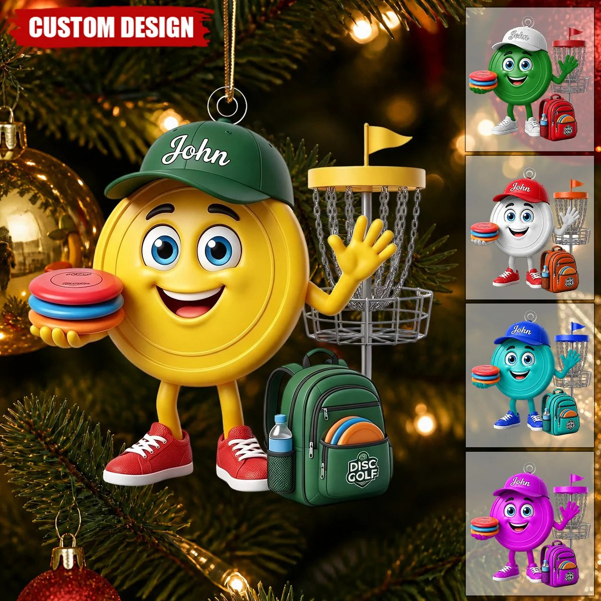 Cute Disc Golf Mascot Personalized Acrylic Ornament - Custom Player Holiday Keepsake Gift