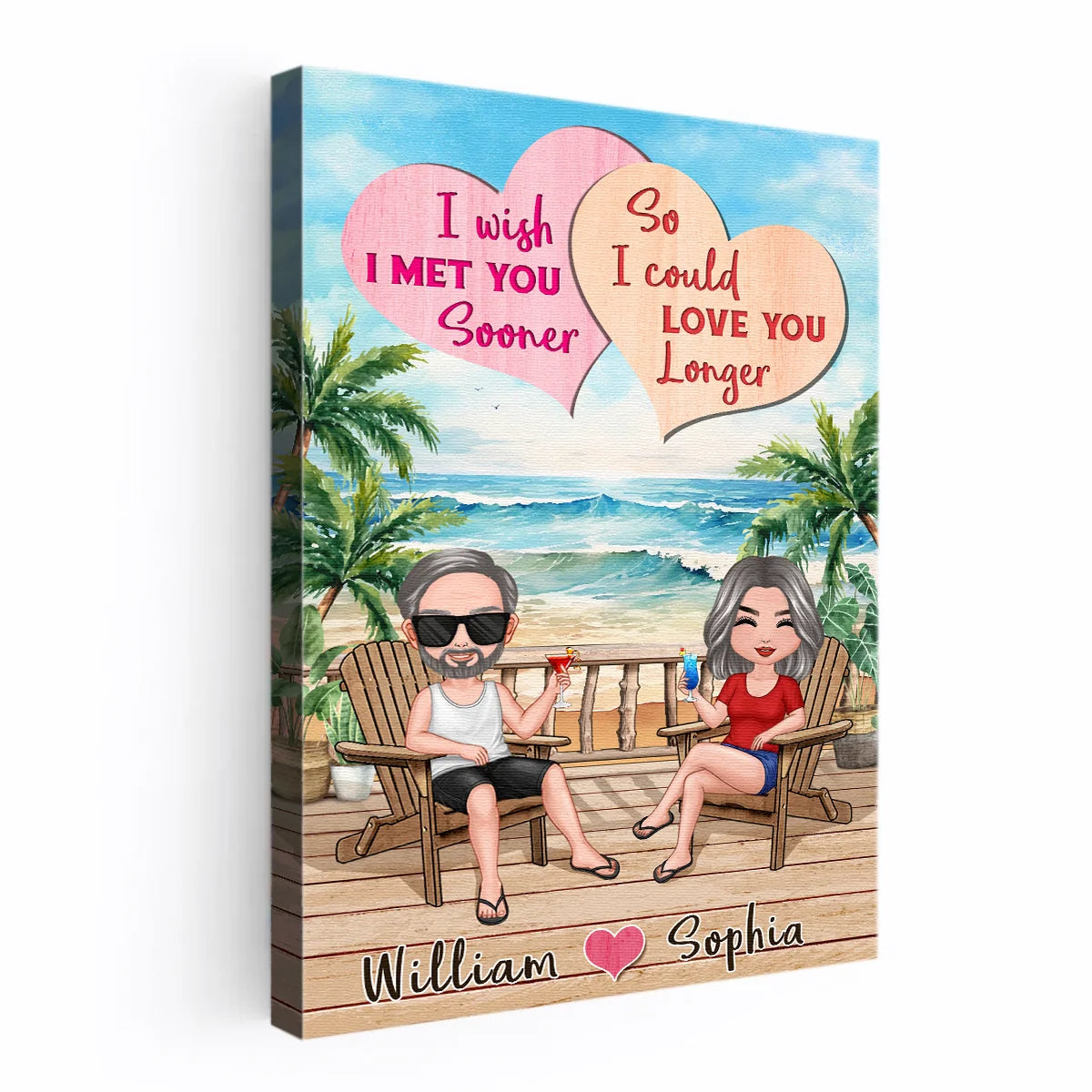 "I Wish I Met You Sooner" Personalized Couple Beach Canvas / Poster - Custom Wall Art Romantic Anniversary Gift