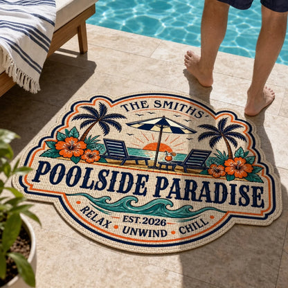 Poolside Paradise Personalized Shaped Doormat - Custom Summer Outdoor Mat for Family Decor