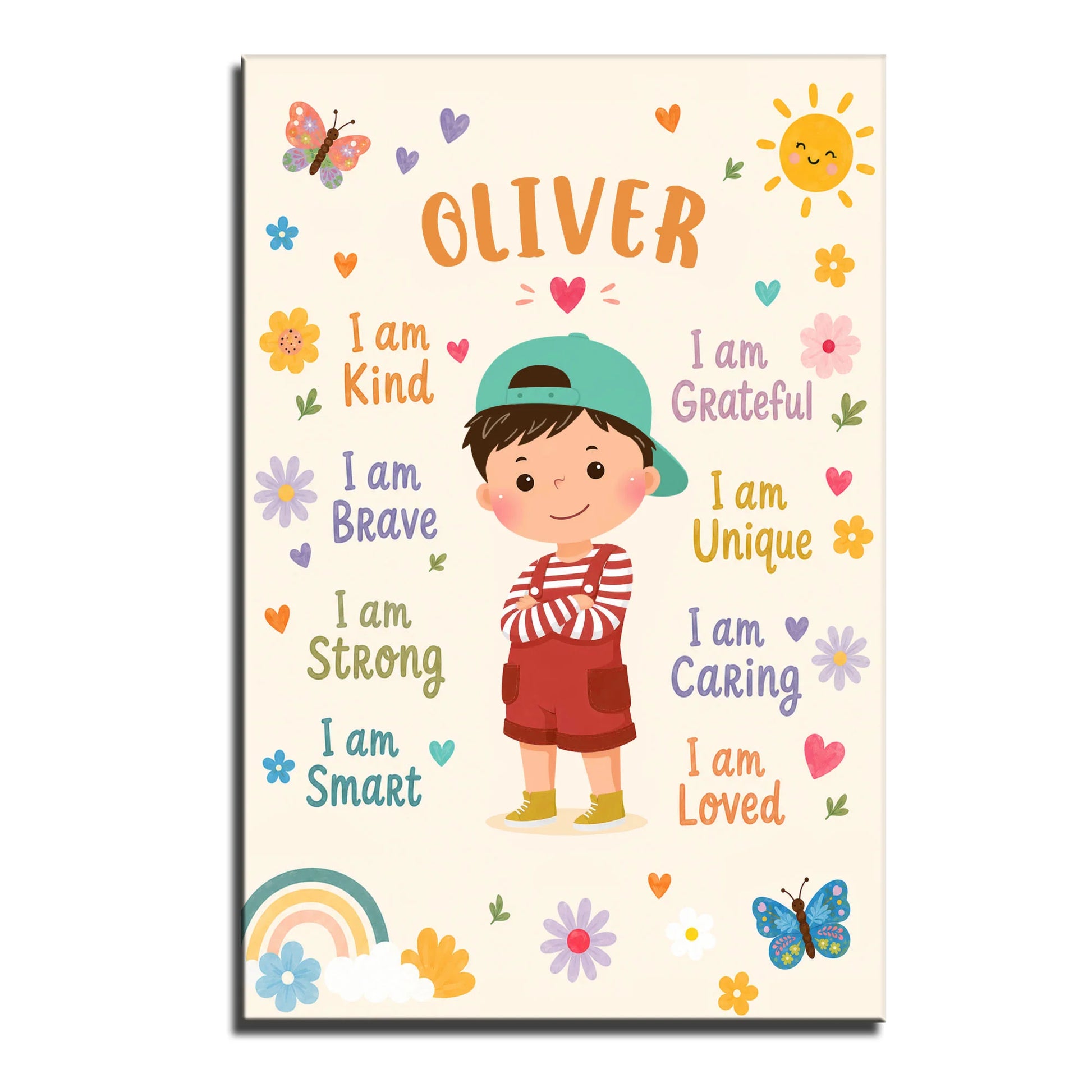 Personalized positive affirmations for kids poster with custom boy cartoon art and uplifting daily quotes image 8
