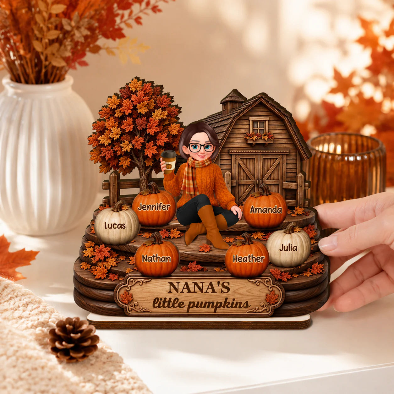 Personalized Grandma Fall Wooden Plaque personalization view for Grandma