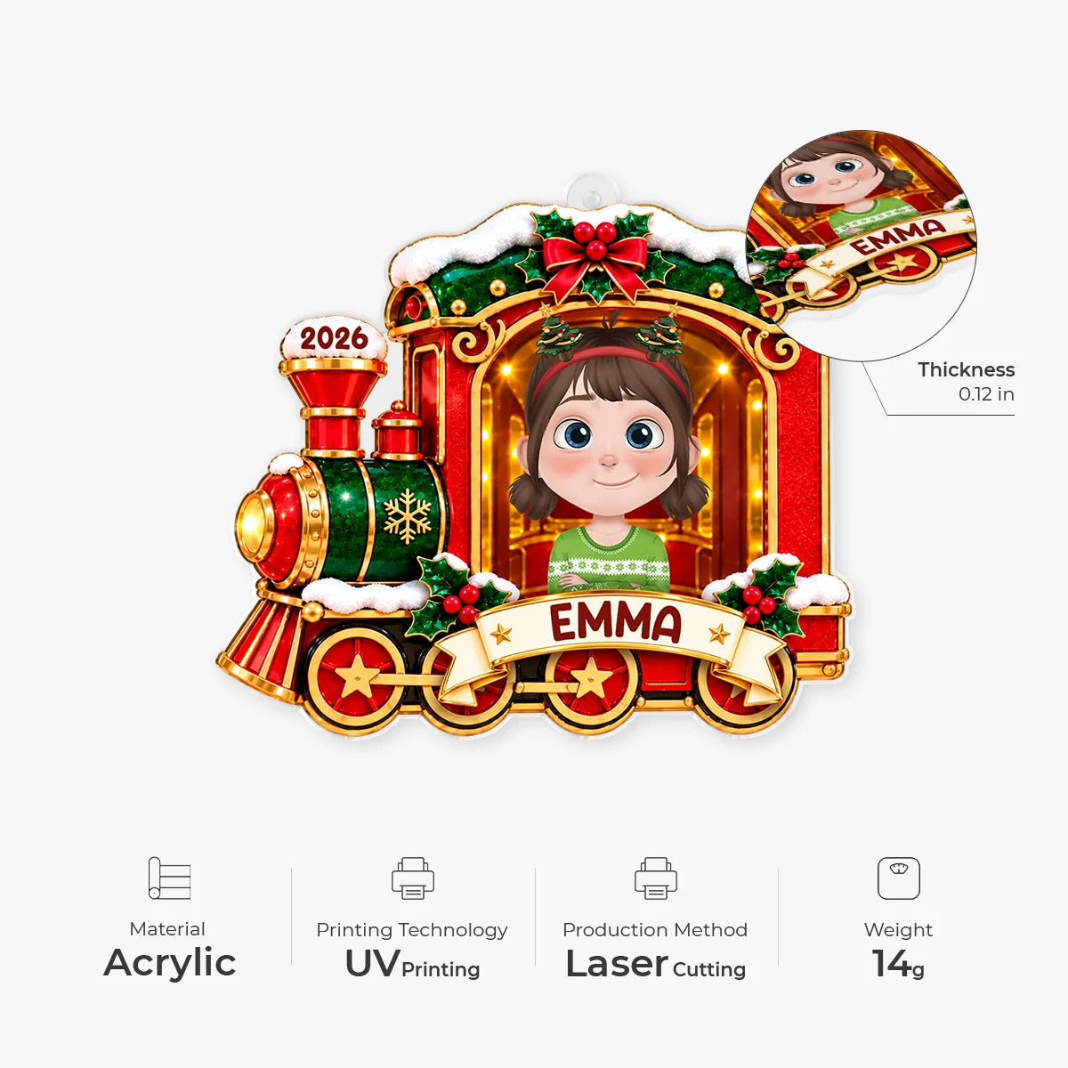 Festive Holiday Express Personalized Acrylic Ornament - Custom Christmas Train Gift for Kids