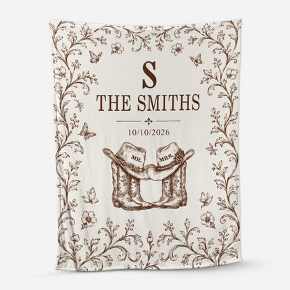 Personalized Mr and Mrs Blanket - Custom Western Wedding Anniversary Gift