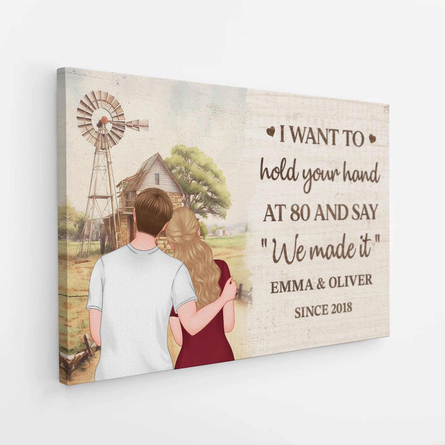 "Hold Your Hand at 80" Personalized Couple Canvas / Poster - Custom Anniversary Wall Art Gift