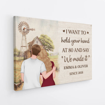 "Hold Your Hand at 80" Personalized Couple Canvas / Poster - Custom Anniversary Wall Art Gift