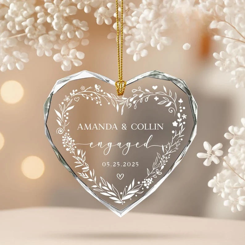 Personalized Engaged Glass Ornament - Custom Name & Date Keepsake Gift for Couples