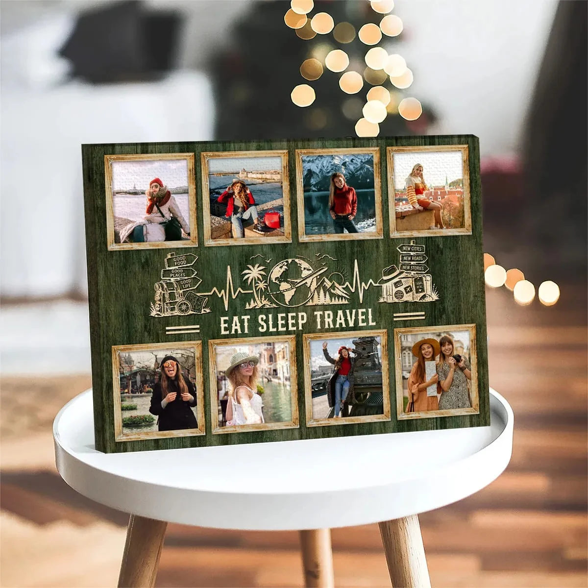 Eat Sleep Travel Personalized Travel Photo Collage Canvas / Poster - Wall Art Gift for Traveler