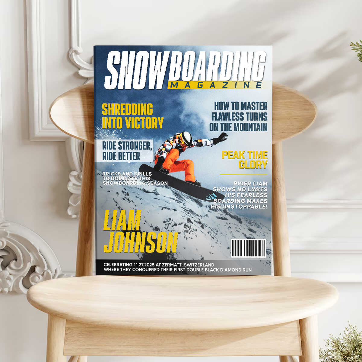 Personalized Snowboarding Magazine Cover Canvas personalization view for Son/Grandson