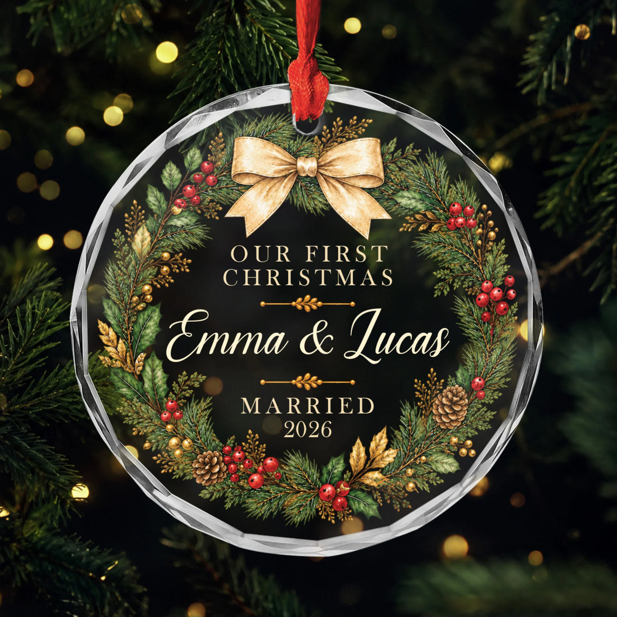 Our First Christmas Married Personalized Glass Ornament - Custom Wedding Keepsake Gift for Couples
