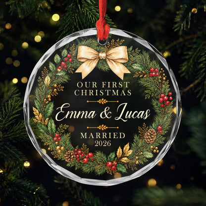 Our First Christmas Married Personalized Glass Ornament - Custom Wedding Keepsake Gift for Couples