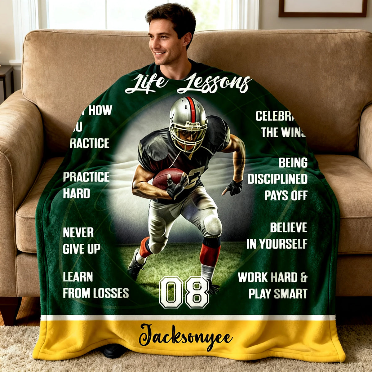 Football Life Lessons Personalized Blanket - Custom Name Gift for American Football Players