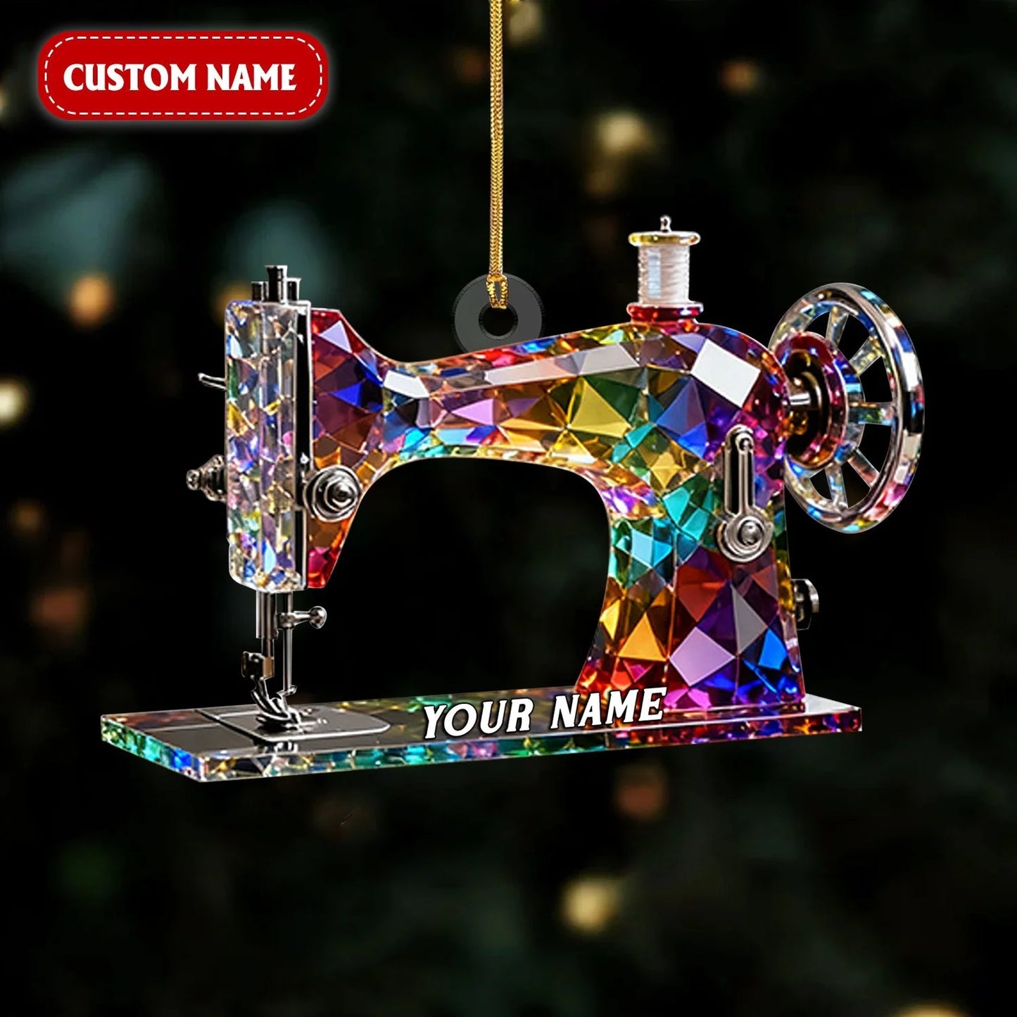 Stained Glass Effect Sewing Machine Personalized Acrylic Ornament - Custom Tailor & Quilter Christmas Gift