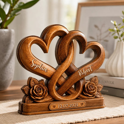 Forever Entwined Hearts Personalized Wooden Block - Custom Couples Romantic Anniversary Gift