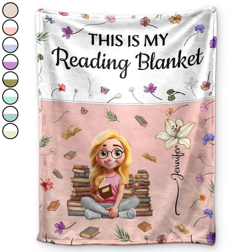 Reading,Gift For Yourself,Gift For Women,Happy - This Is My Reading Blanket Colorful Birth Month Flower - Personalized Fleece Blanket, Sherpa Blanket