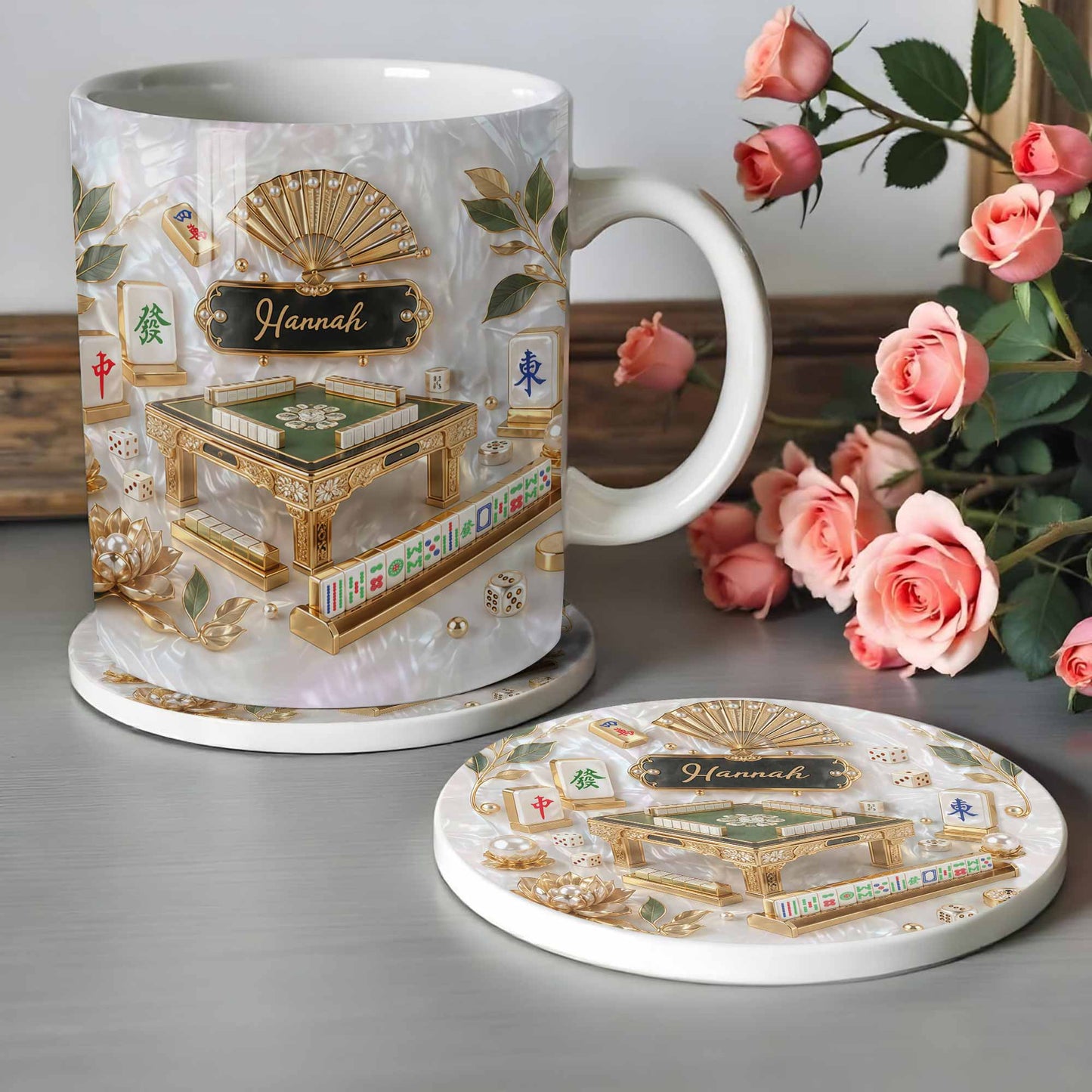 Custom Mahjong Ceramic Coaster for Mom with personalized design details for meaningful gifting image 6