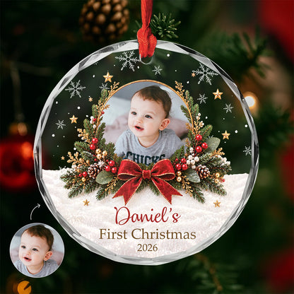 Baby's First Christmas Personalized Photo Glass Ornament - Custom Keepsake Gift for New Parents