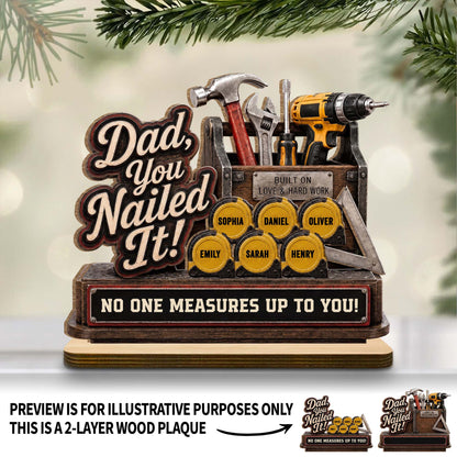 Personalized dad wooden plaque with toolbox design and custom kids names on tape measures image 7