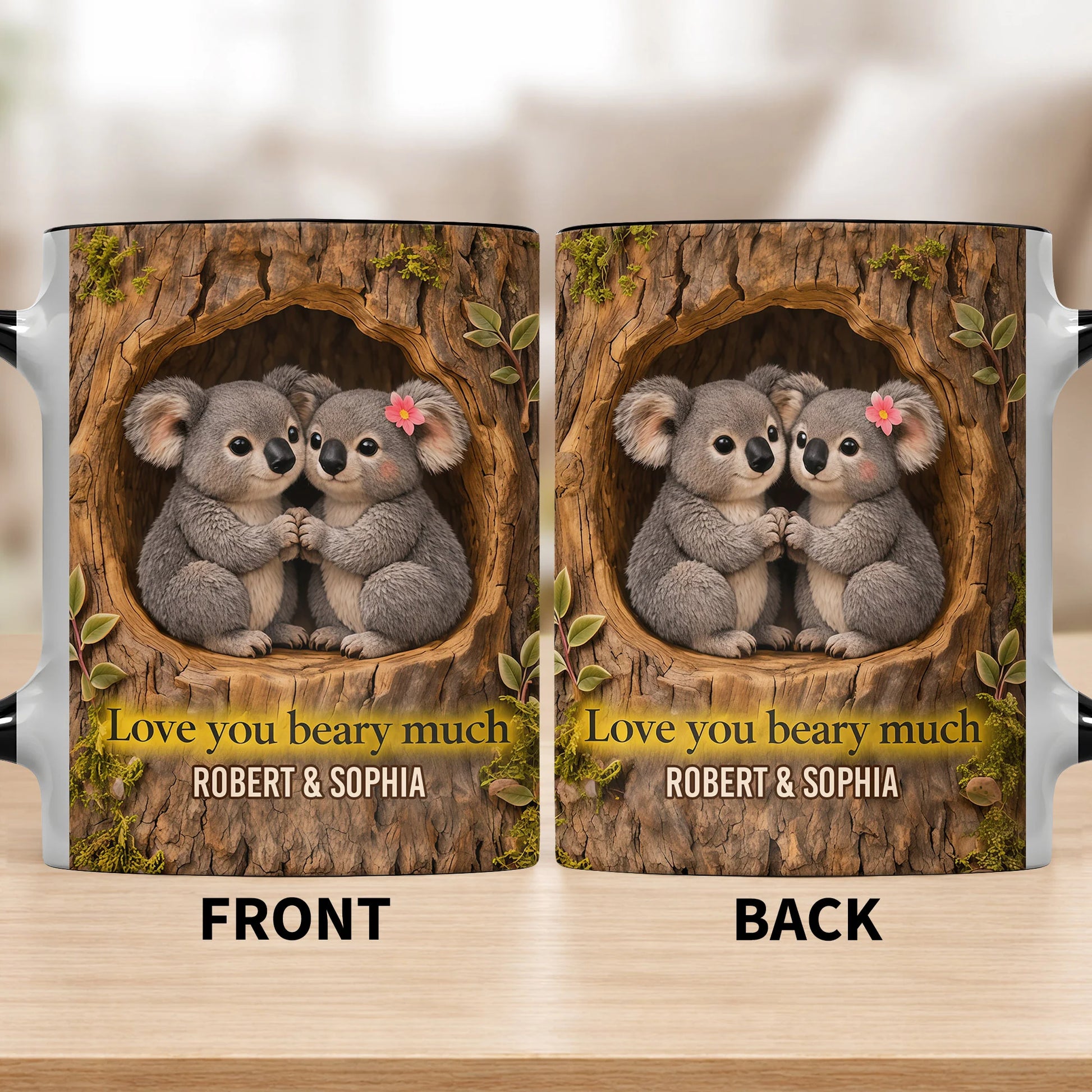 Personalized koala couple mug with quote Love You Beary Much and custom names - romantic anniversary ceramic gift image 9