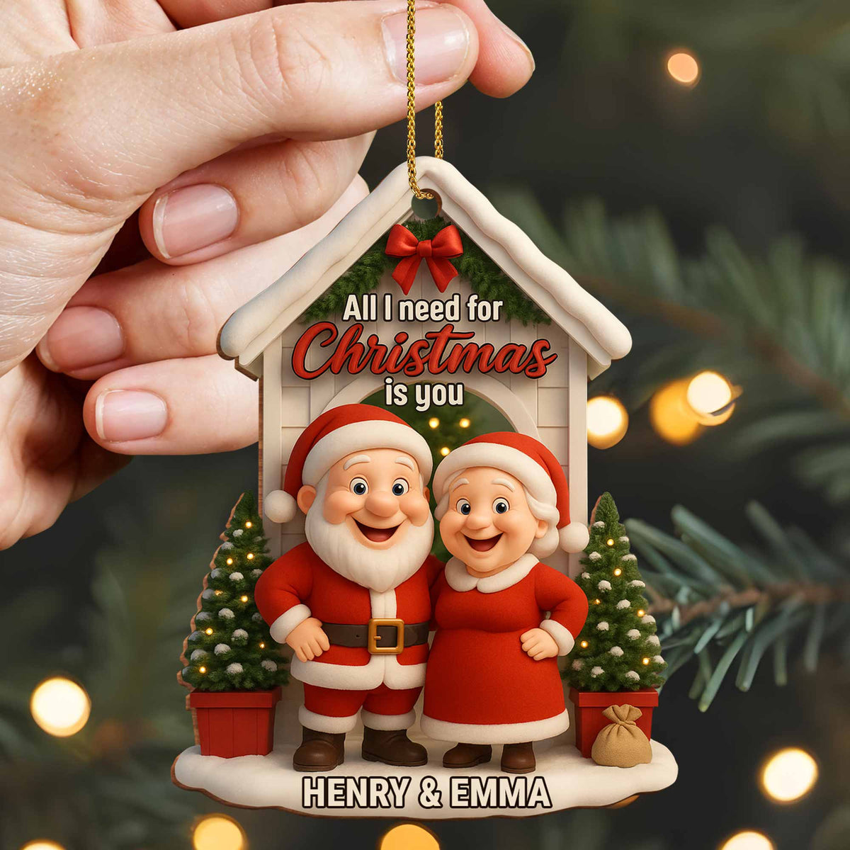 "All I Need for Christmas Is You" Personalized Wood Ornament - Custom Holiday Decor for Couples