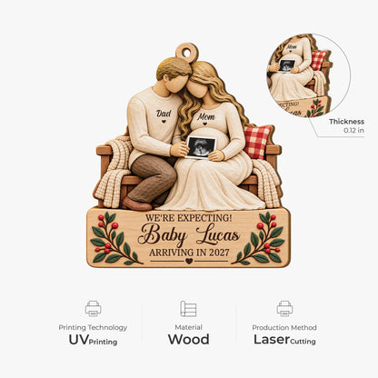 We're Expecting Personalized Wooden Ornament - Christmas Keepsake for Mom & Dad-to-Be