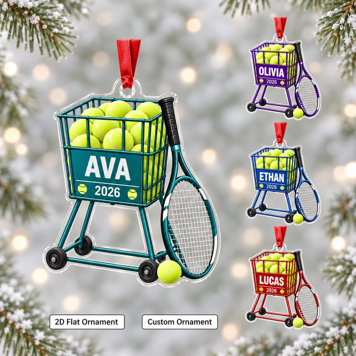 Personalized Tennis Ball Cart Acrylic Ornament - Custom Coach & Player Keepsake Gift for Christmas