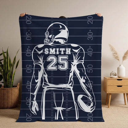 Custom Name & Number Football Blanket - Personalized Football Player Gift for Son