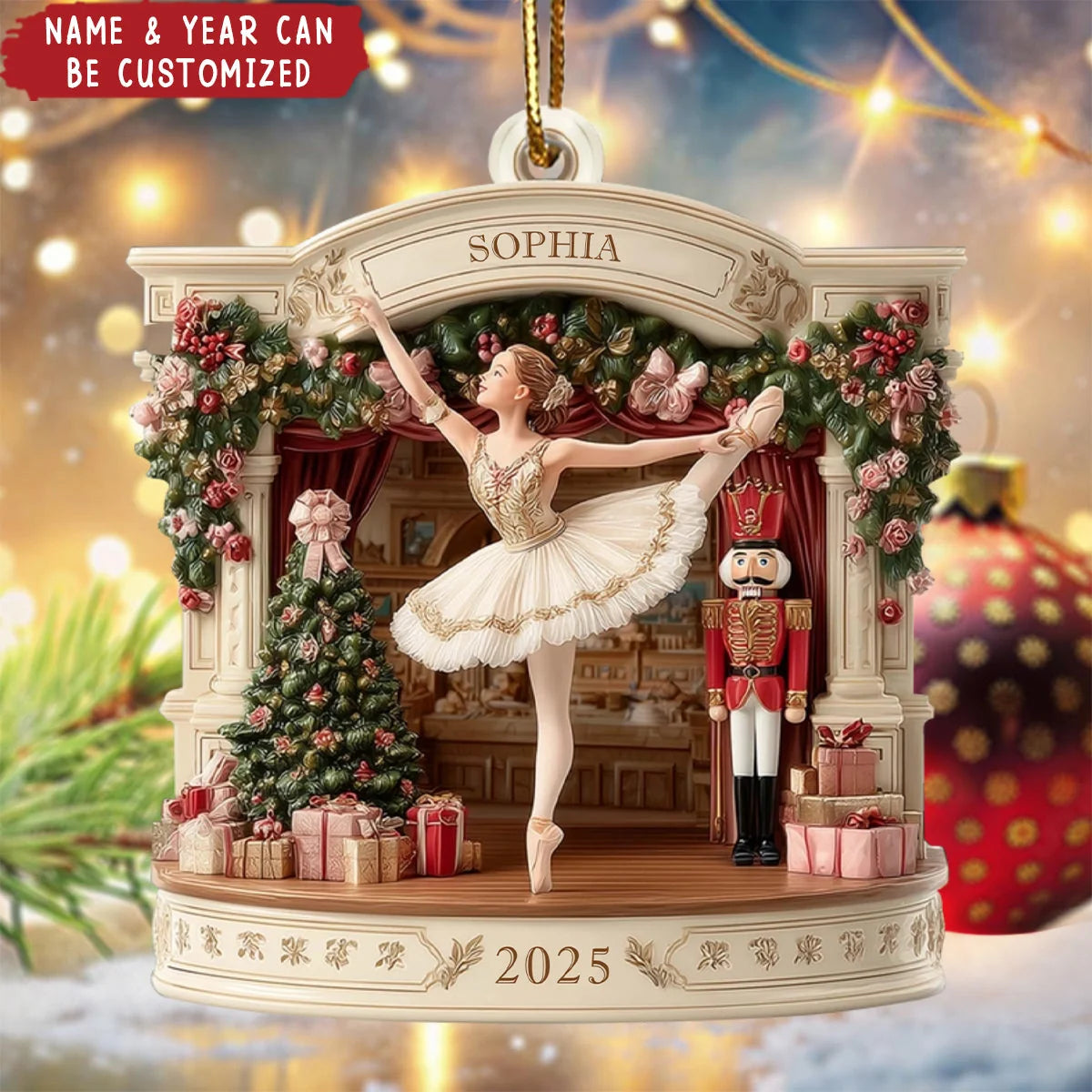 Ballet Stage Nutcracker Personalized Wooden Ornament - Christmas Keepsake for Ballerina Daughter