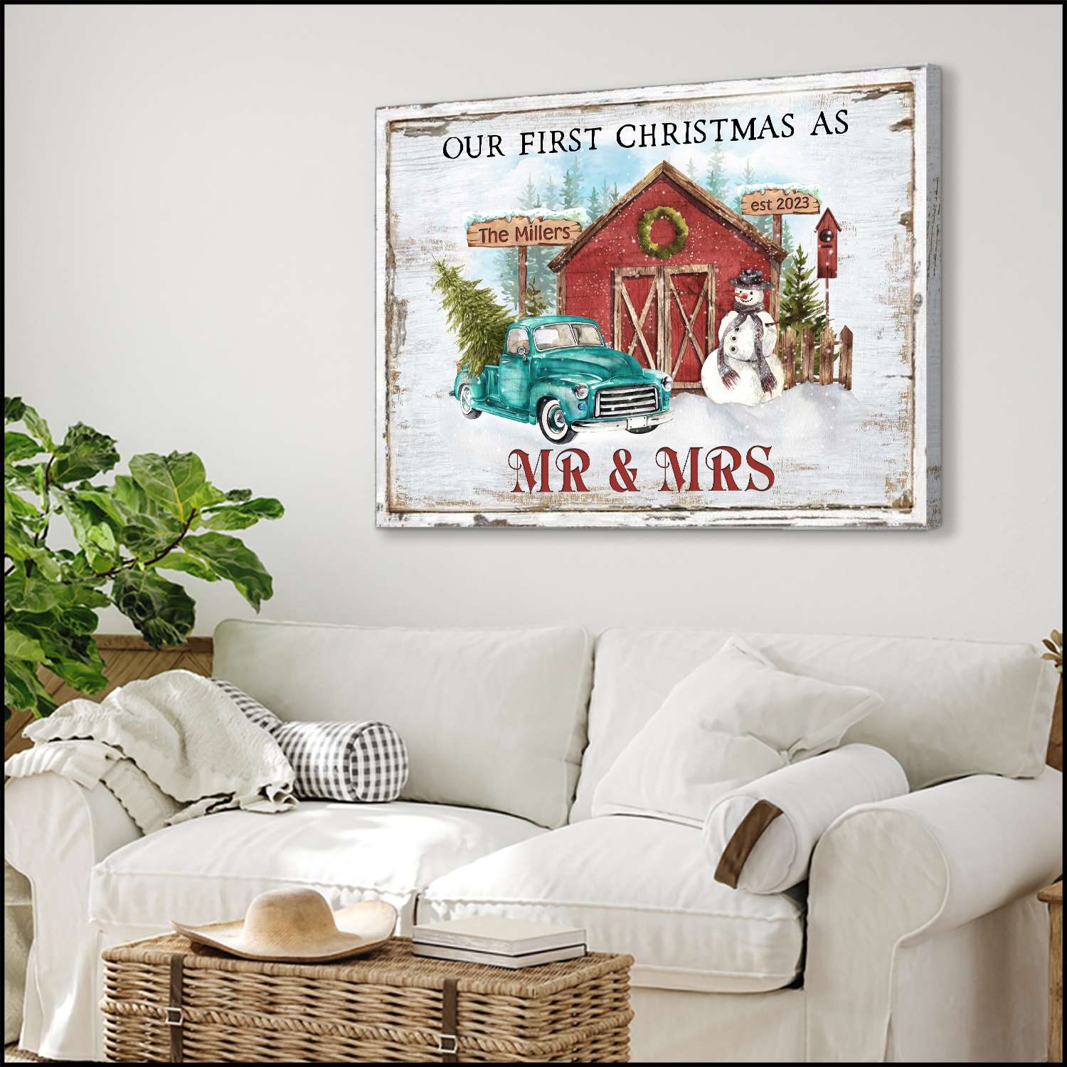 "Our First Christmas As Mr & Mrs" Personalized Canvas / Poster - Custom Newlywed Wall Art Gift