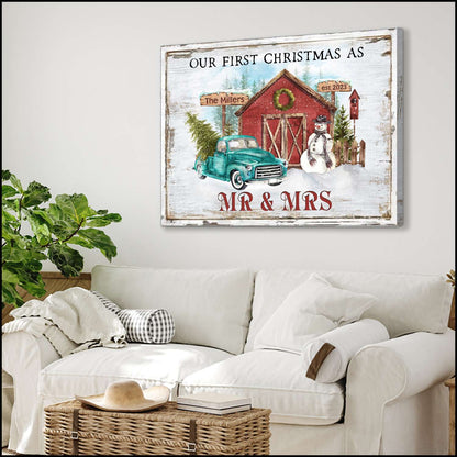 "Our First Christmas As Mr & Mrs" Personalized Canvas / Poster - Custom Newlywed Wall Art Gift