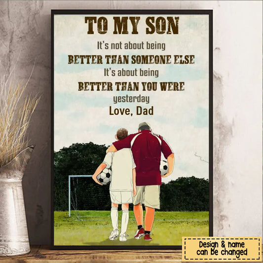 Canvas / Poster material and size view - Personalized Soccer Son Poster