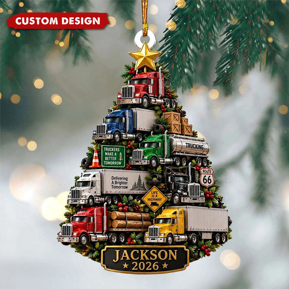 Delivering A Brighter Tomorrow - Personalized Semi Truck Christmas Wooden Ornament for Trucker