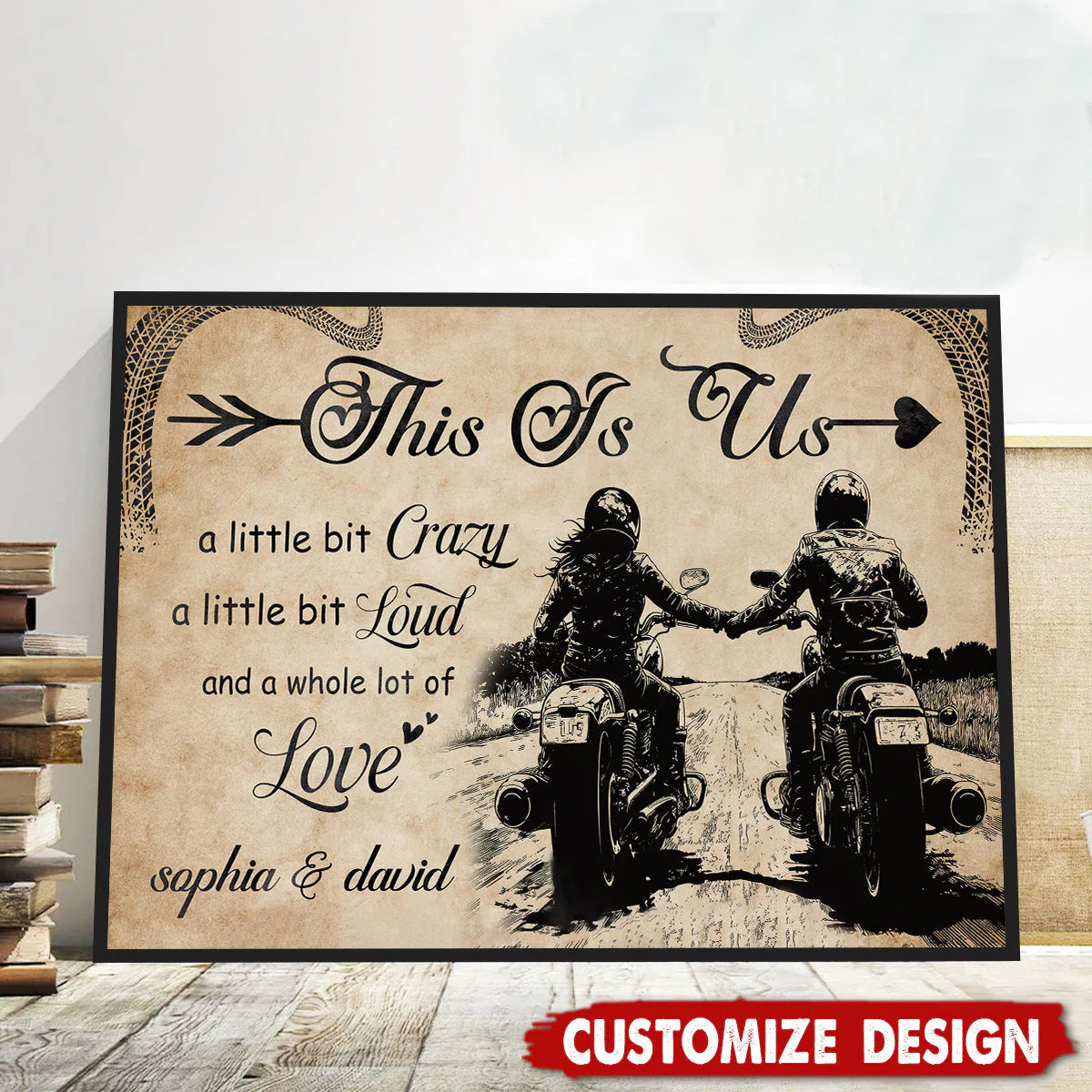 Custom Motorcycle Couple Canvas for Wife with personalized design details for meaningful gifting image 7