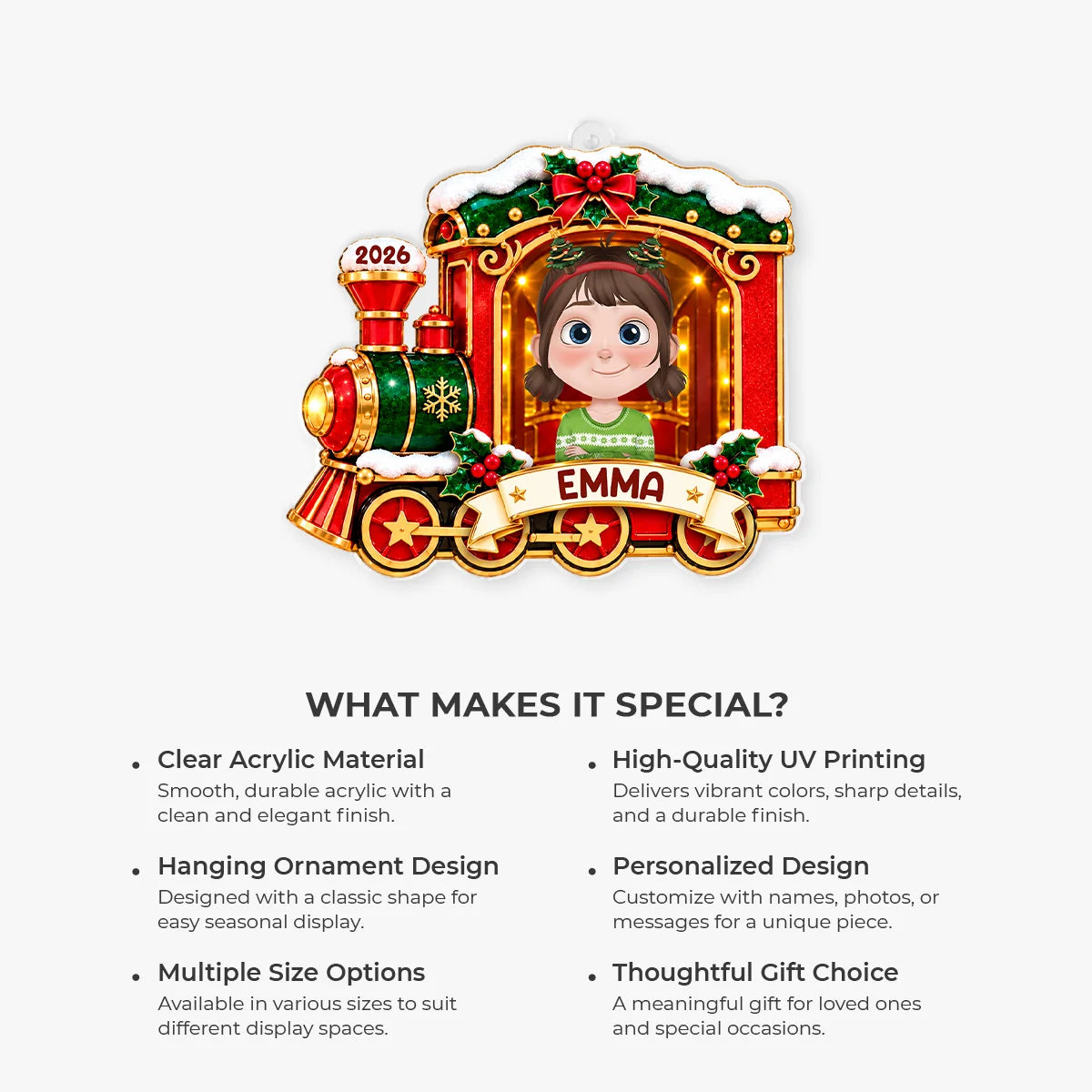 Festive Holiday Express Personalized Acrylic Ornament - Custom Christmas Train Gift for Kids