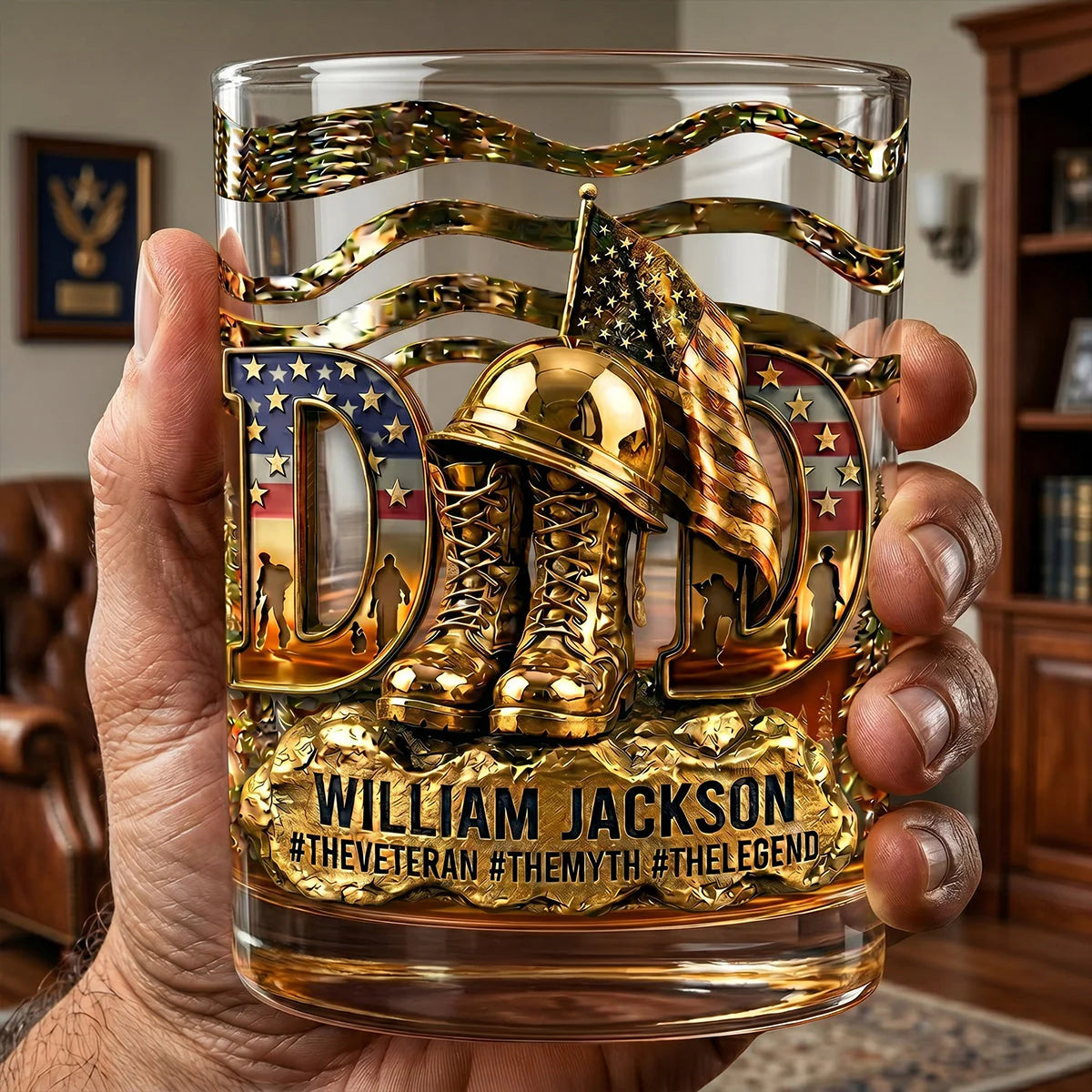 Personalized Veteran Dad Glass personalization view for Dad