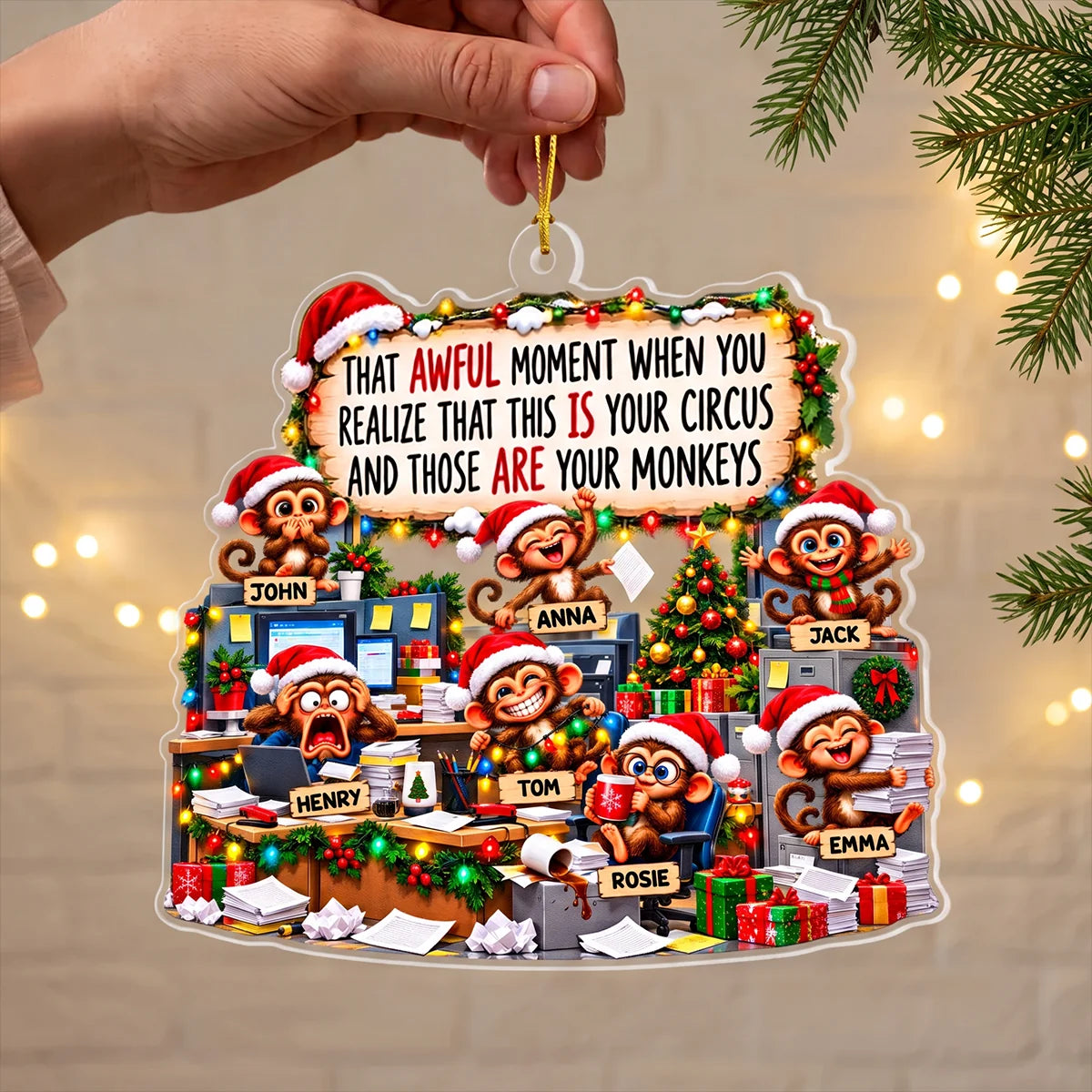 Funny Coworker Bulk Gifts - Monkey Circus, Gag Gifts For Team - Personalized Ornament 833d28c9-704f-4498-9383-8b86dca69595-3.png