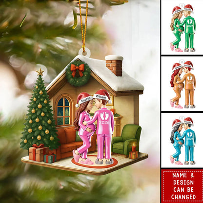 Expecting Parents Christmas Acrylic Ornament - Personalized Expecting Couple Keepsake Gift