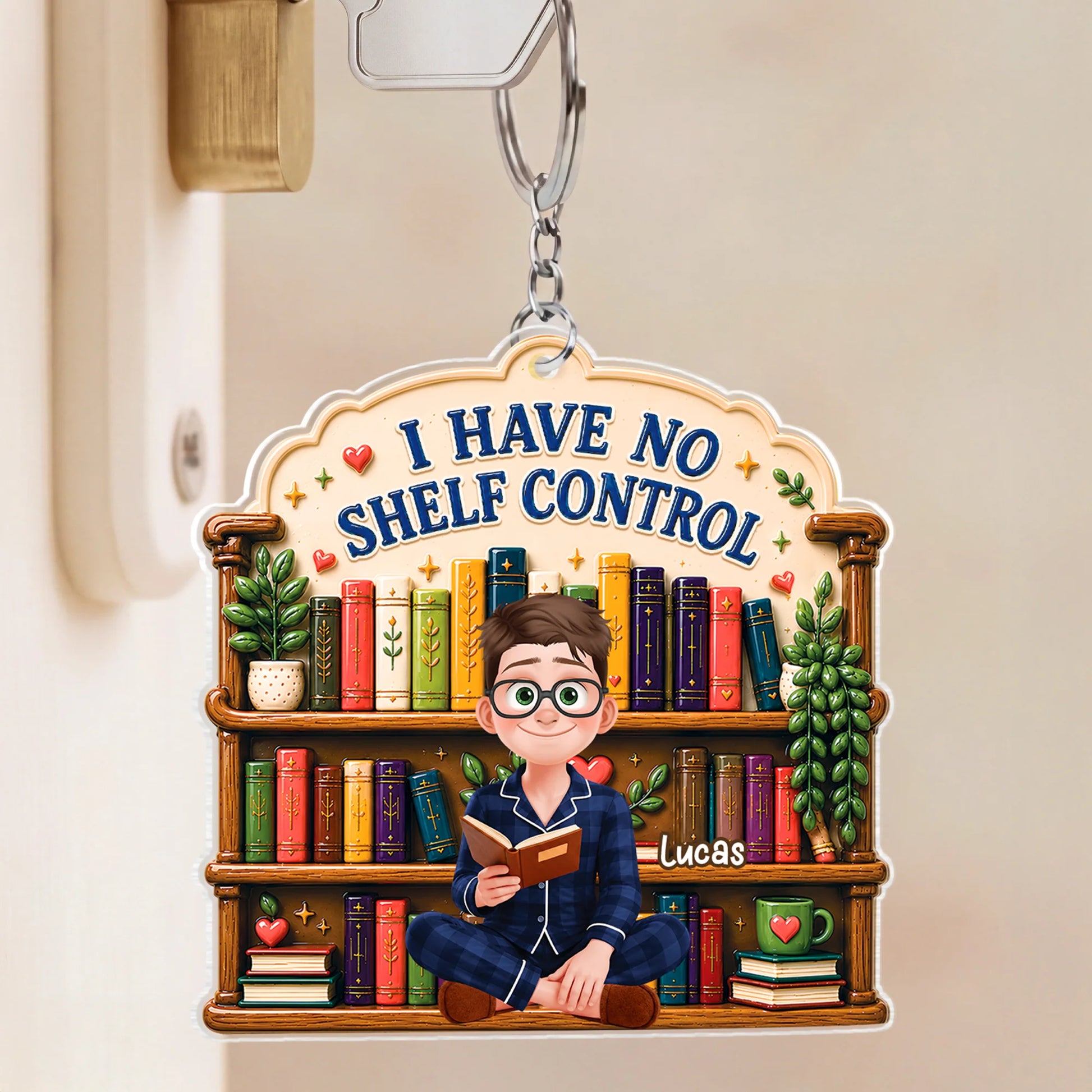 Custom Bookshelf Keychain personalization view for Mom