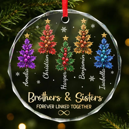 Brothers & Sisters Forever Linked Together - Personalized Glass Ornament Christmas Gift