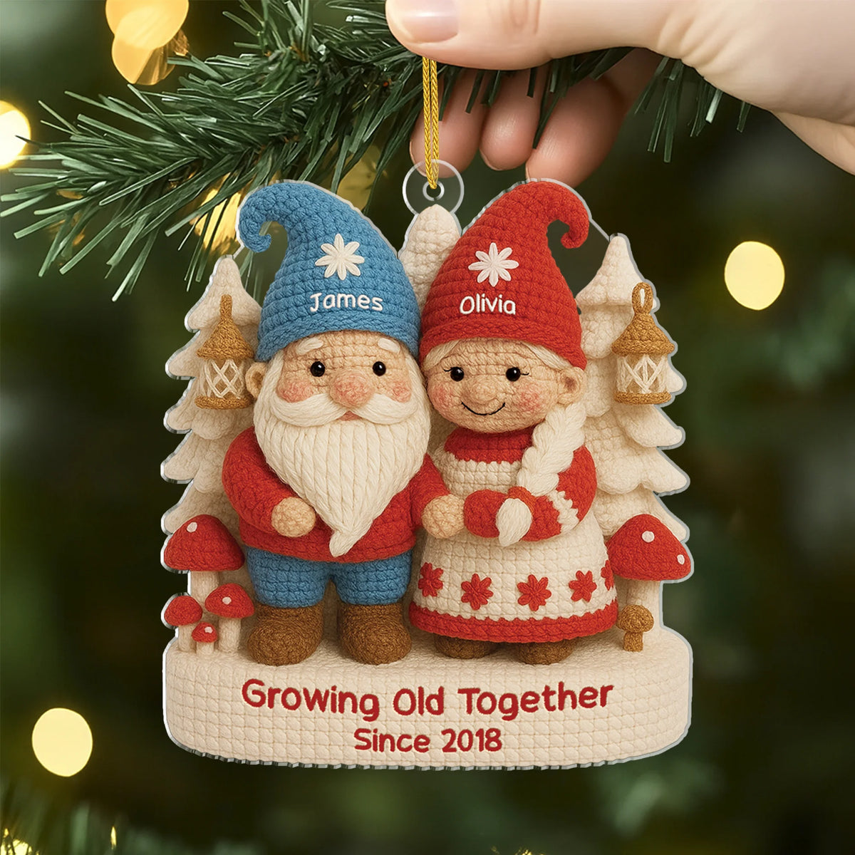 Growing Old Together Personalized Gnome Acrylic Ornament - Couples Custom Christmas Keepsake Gift