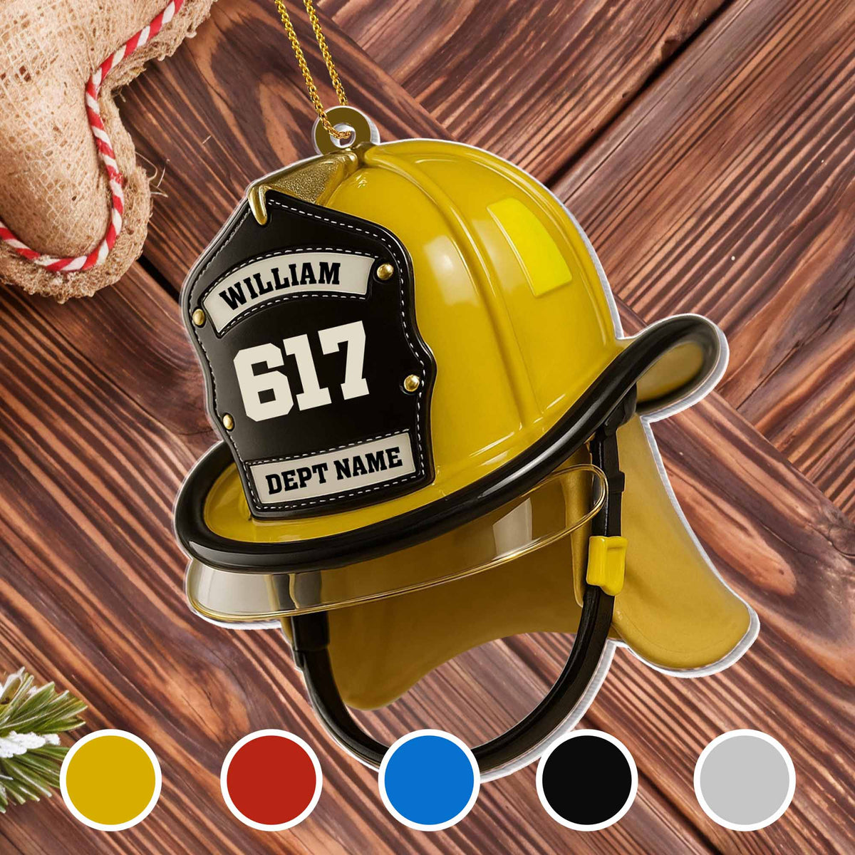 Customized Firefighter Helmet and Badge Ornament