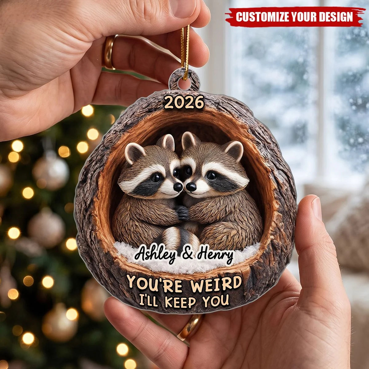 You're Weird I'll Keep You - Personalized Raccoon Couple Acrylic Ornament