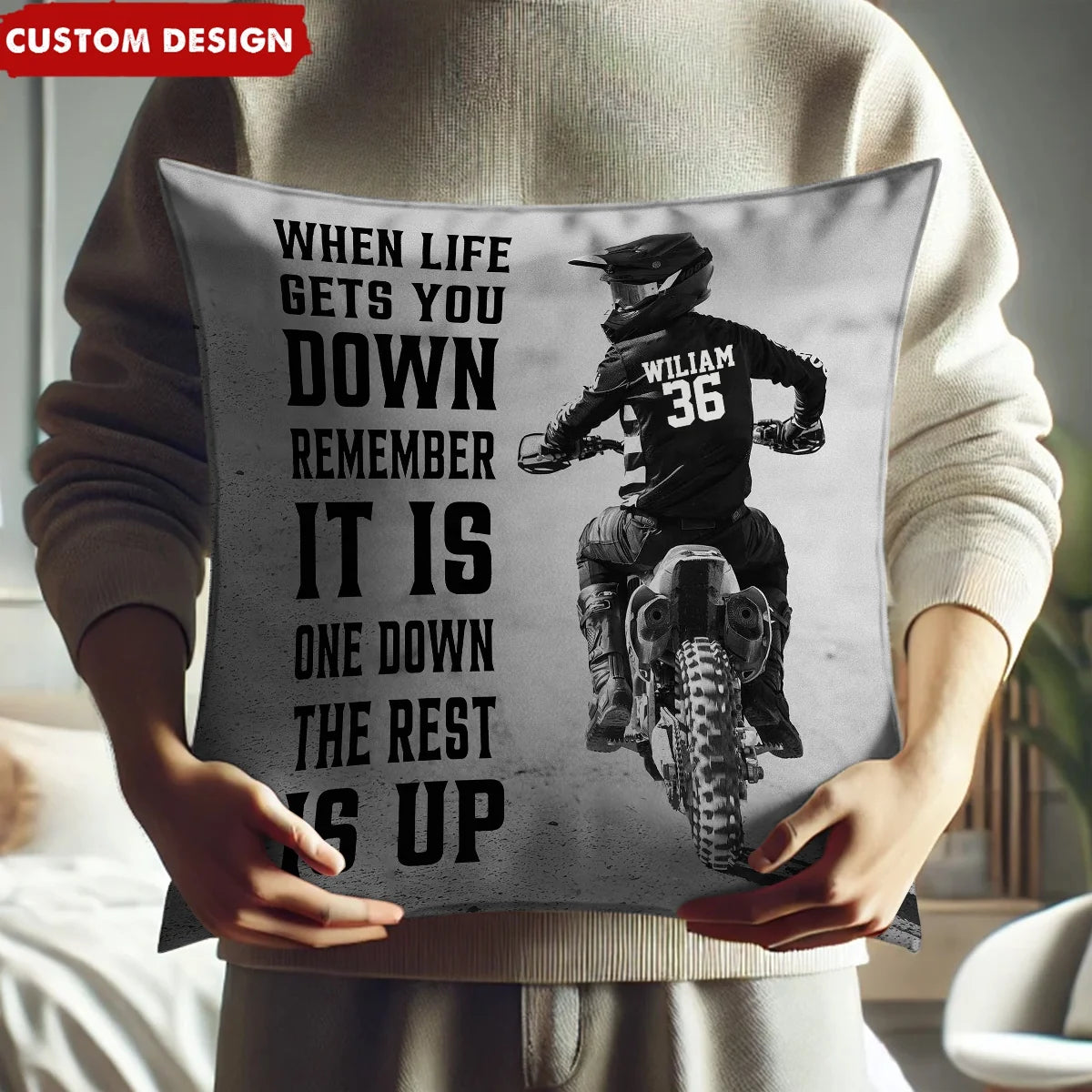 "When Life Gets You Down" Personalized Motocross Pillow - Custom Gift for Dirt Bike Rider