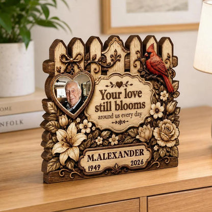 Your Love Still Blooms Personalized Memorial Wooden Block - Custom Photo Bereavement Gift for Family