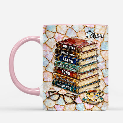 Stained Glass Book Stack Mug - Personalized Coffee Cup Gift for Book Lovers