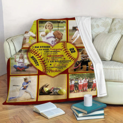 I Am Strong, Passionate, Smart, Brave - Softball Pitcher & Catcher Blanket