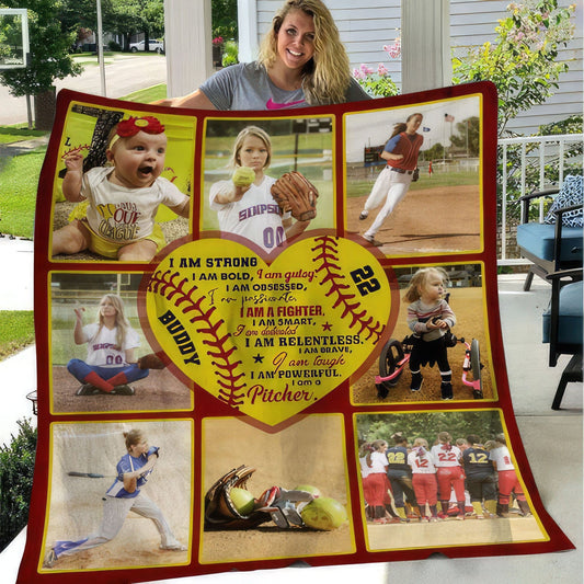 I Am Strong, Passionate, Smart, Brave - Softball Pitcher & Catcher Blanket