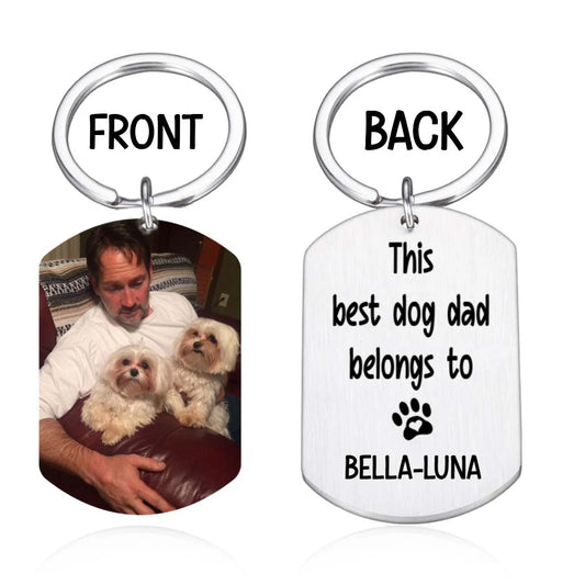 Personalized Dog Dad Photo Keychain with custom picture and names for Father's Day gift